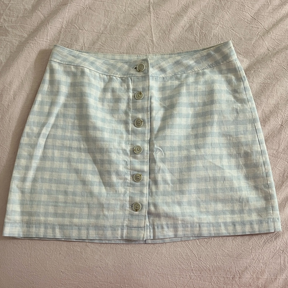 Aritzia Sunday Best Blue Gingham Button Front Mini Skirt Size 6